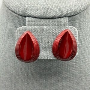 Vintage 80's Lipstick Cherry Red Lightweight Textured Teardrop 3D Stud Earrings